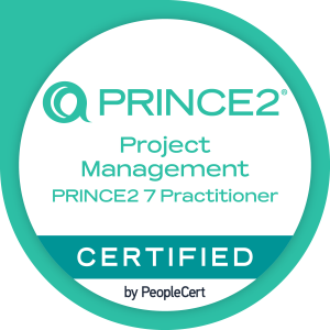 PRINCE2 Project Management Practitioner course image showing tailoring PRINCE2, applying principles and themes to real projects, and effective project leadership.